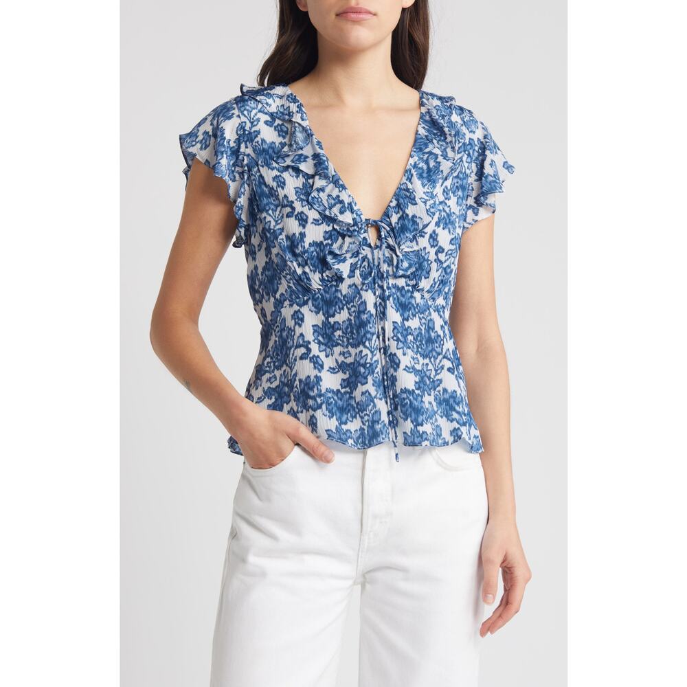 Rails Blue and White Floral Blouse